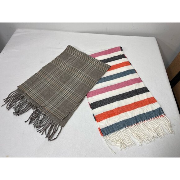 Wrap Accessories - 100% Cashmere Scarf Plaid Made in Scotland Fringe Winter Wrap Gray Lot Of 2